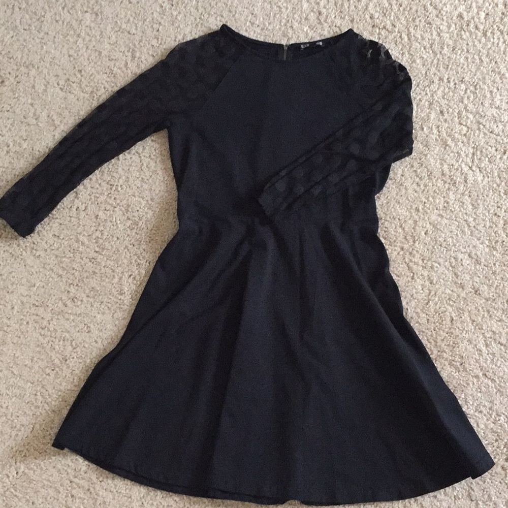 Express Black skater dress with polka dot sleeves